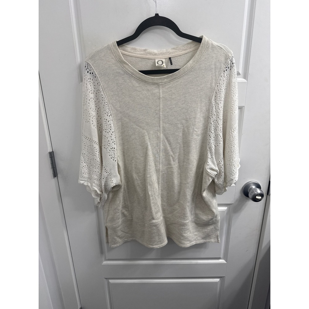Akemi + Kin Anthropologie Oatmeal Eyelet Lace Crochet Sleeve Top Cream Medium